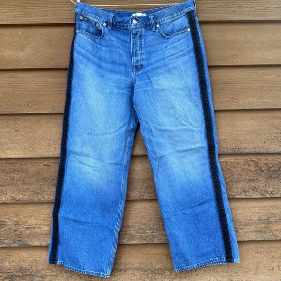 Madewell Denim - Madewell Womens Low-Slung Baggy Jeans Size 31 Blue Denim With Black Side Stripes